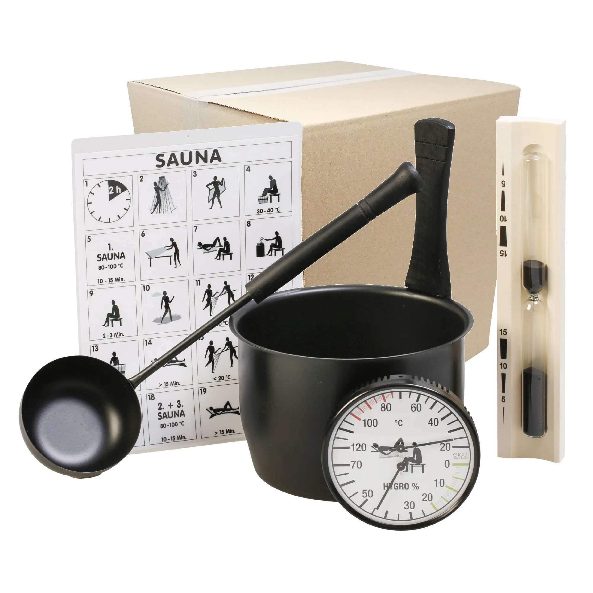 Sauna Accessoires Set Zwart – 5-delig – Eliga